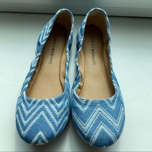 Lucky Brand Ballet Flats Fabric Shoes Blue Chevron Women's Size 7.5 M. Round toe
